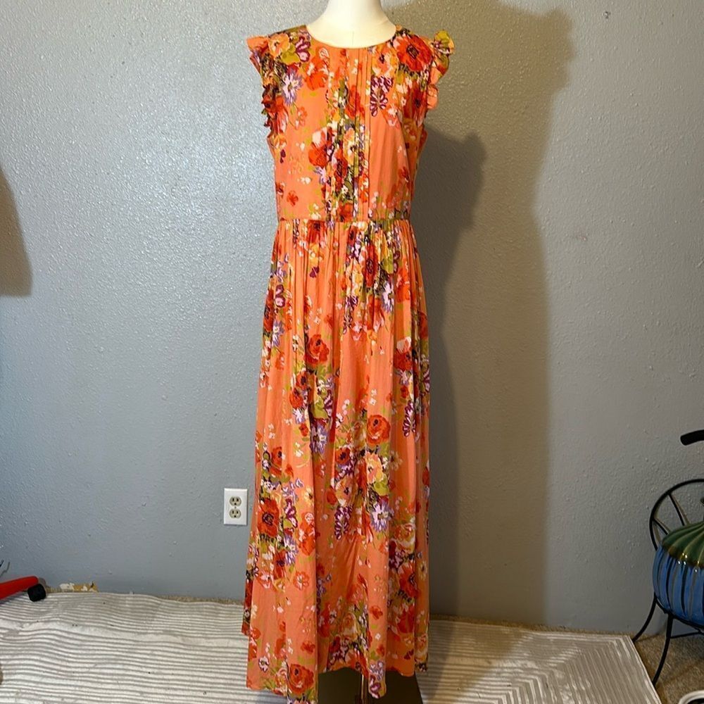 Brooks brothers red fleece cotton floral maxi dress in salmon color size 12 - Picture 1 of 11